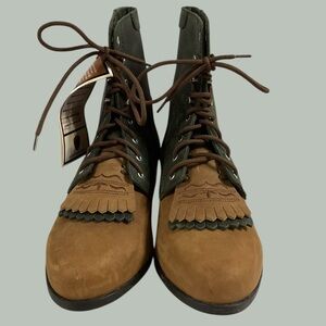 NWT Ariat Competitor Green and Brown Lace-Up Women’s Boots Size 8M